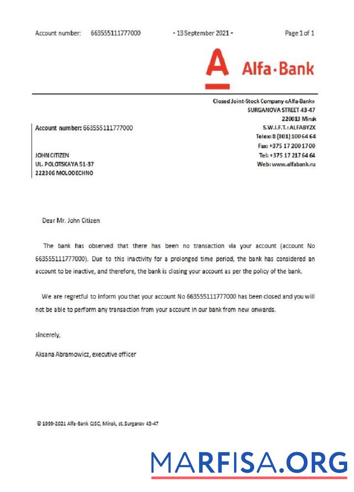 Realistic Belarus Alfa closure reference example